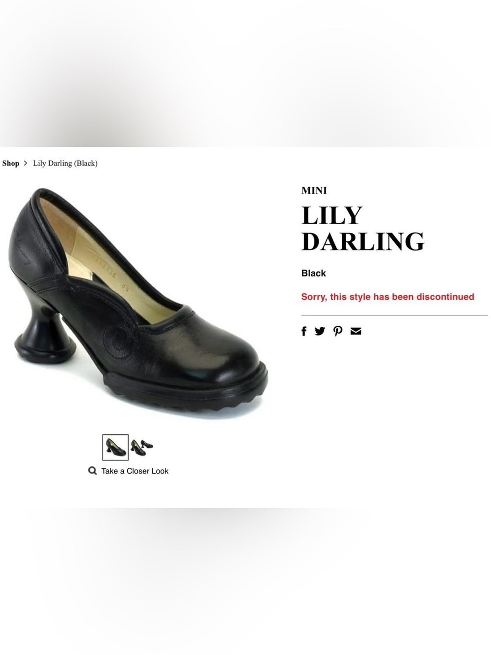 Fluevog | Mini Lily Darling | Black Leather Pump Round Toe Hourglass Heel US 6.5 - Picture 3 of 10